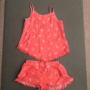 Matching girls tank and shorts Zebra print.